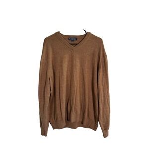 Hart Schaffner Marx Sweater Mens XL Brown Extra Fine Merino Wool V Neck Pullover